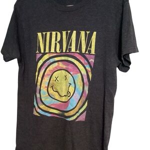 NIRVANA Black Tee with Yellow and Multicolor Design